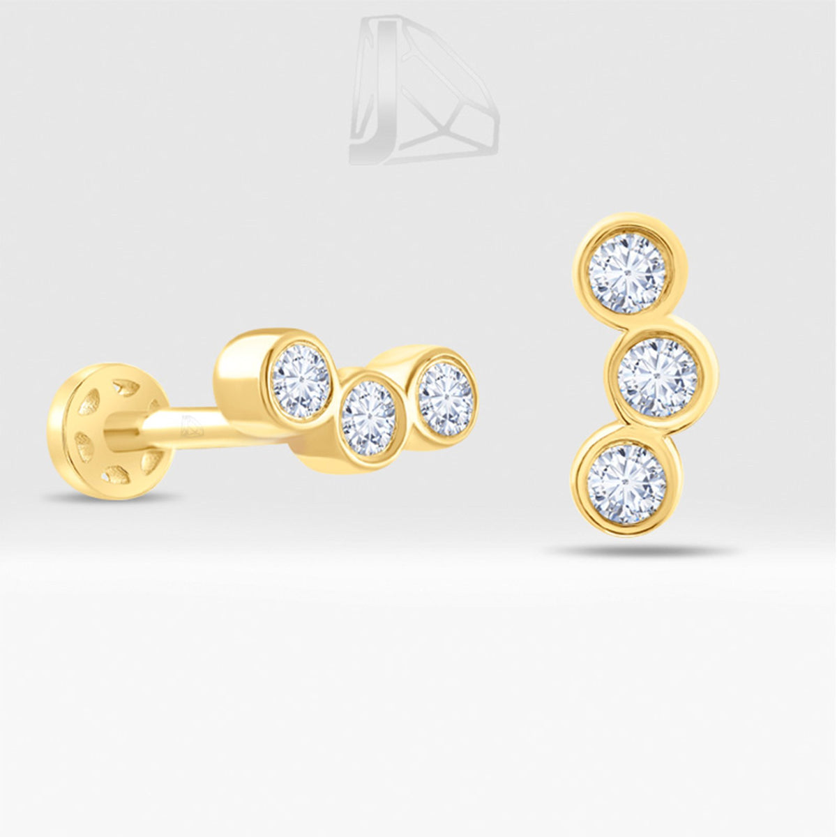 0,15 Karat Üç Taşlı Pırlanta Piercing · Sarı Altın