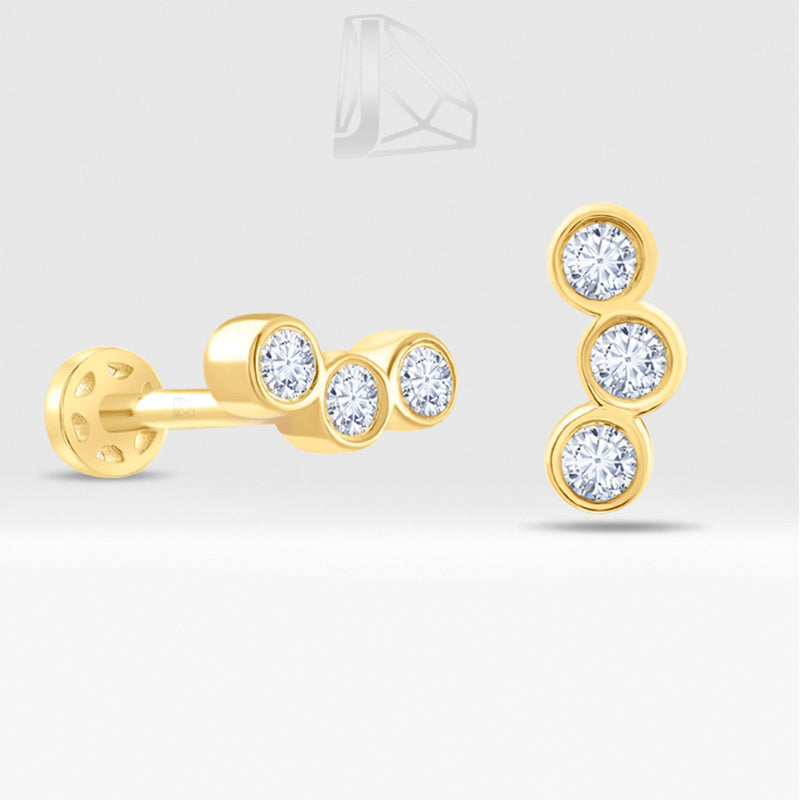 0,15 Karat Üç Taşlı Pırlanta Piercing · Sarı Altın