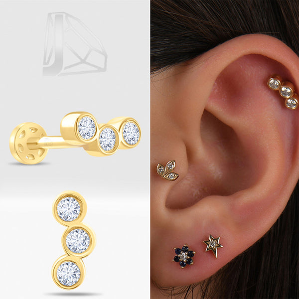 0,15 Karat Üç Taşlı Pırlanta Piercing · Sarı Altın