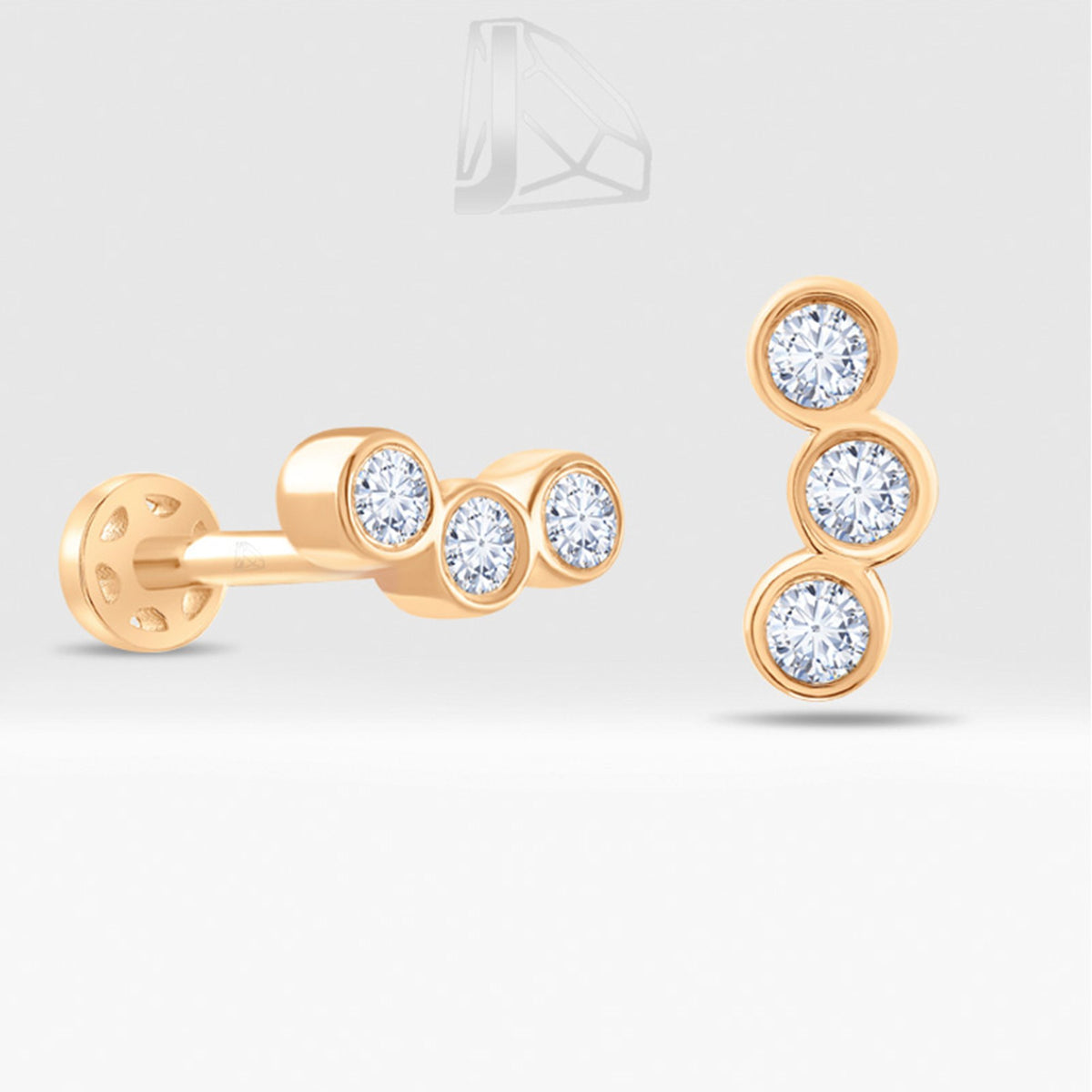 0,15 Karat Üç Taşlı Pırlanta Piercing · Pembe Altın