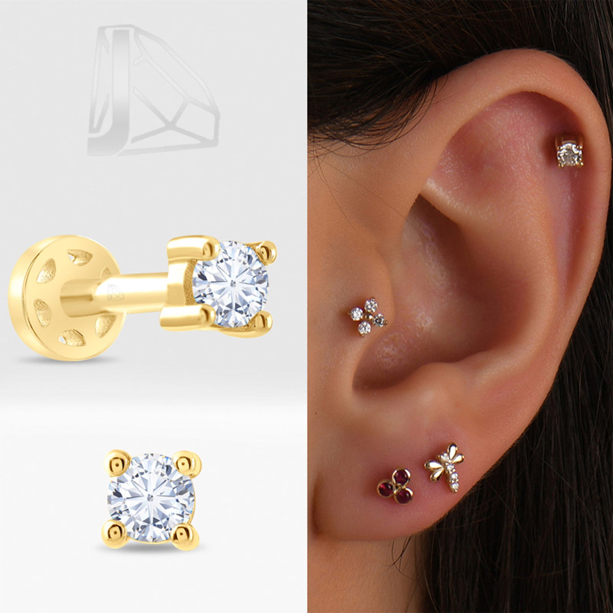 0,07 Karat Tektaş Pırlanta Piercing · Sarı Altın