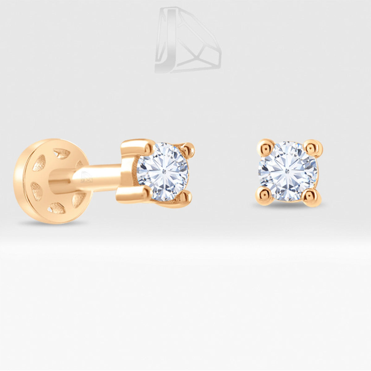 0,07 Karat Tektaş Pırlanta Piercing · Pembe Altın