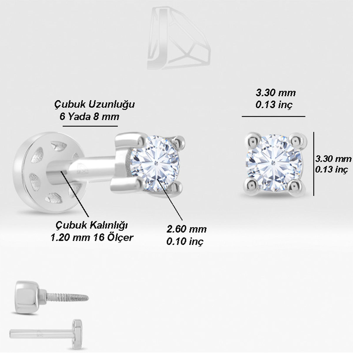 0,07 Karat Tektaş Pırlanta Piercing · Beyaz Altın