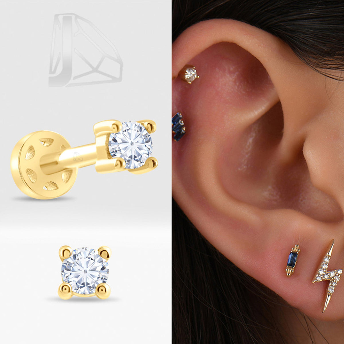 0,05 Karat Tektaş Pırlanta Piercing · Sarı Altın
