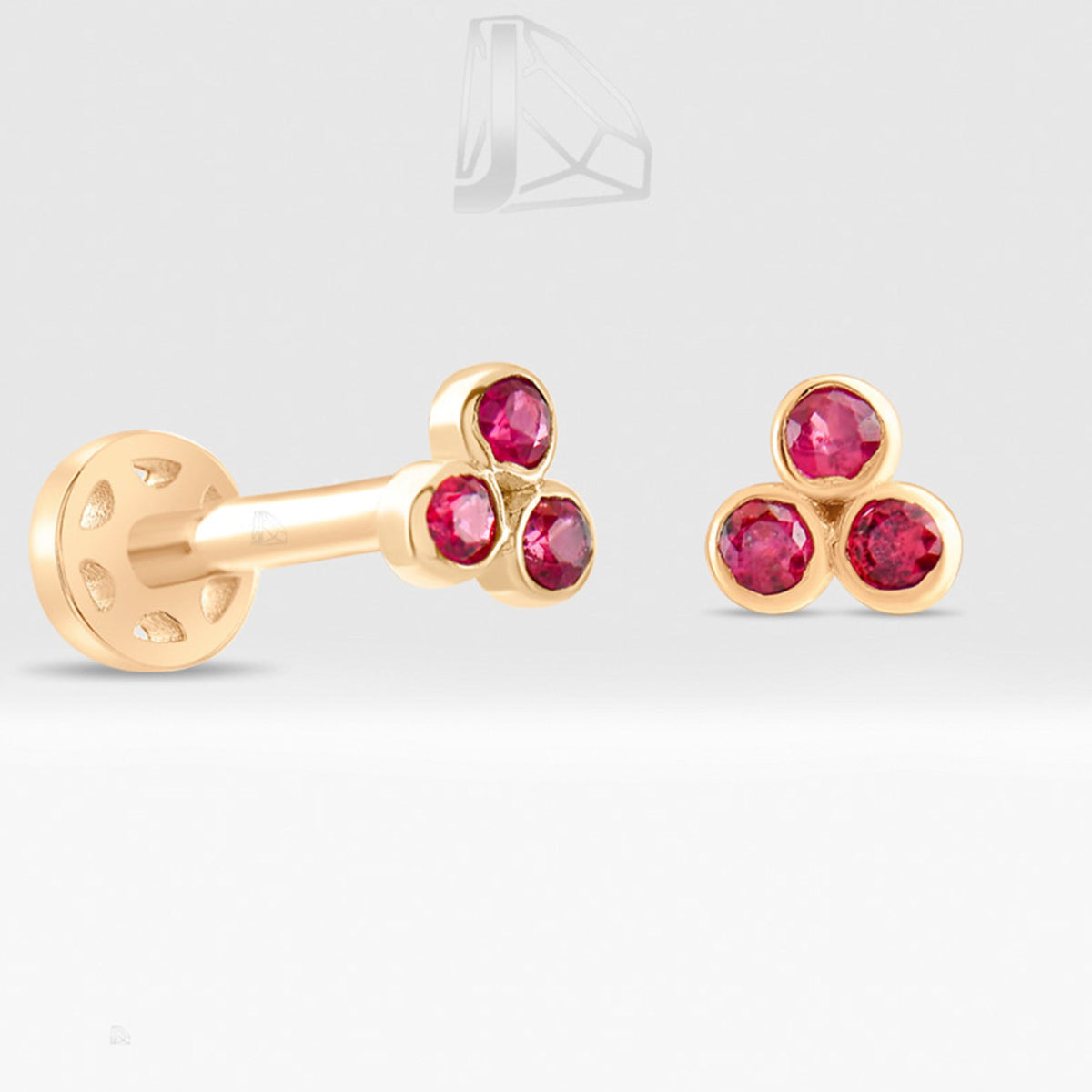 0,09 Karat Üç Taşlı Yakut Piercing · Sarı Altın