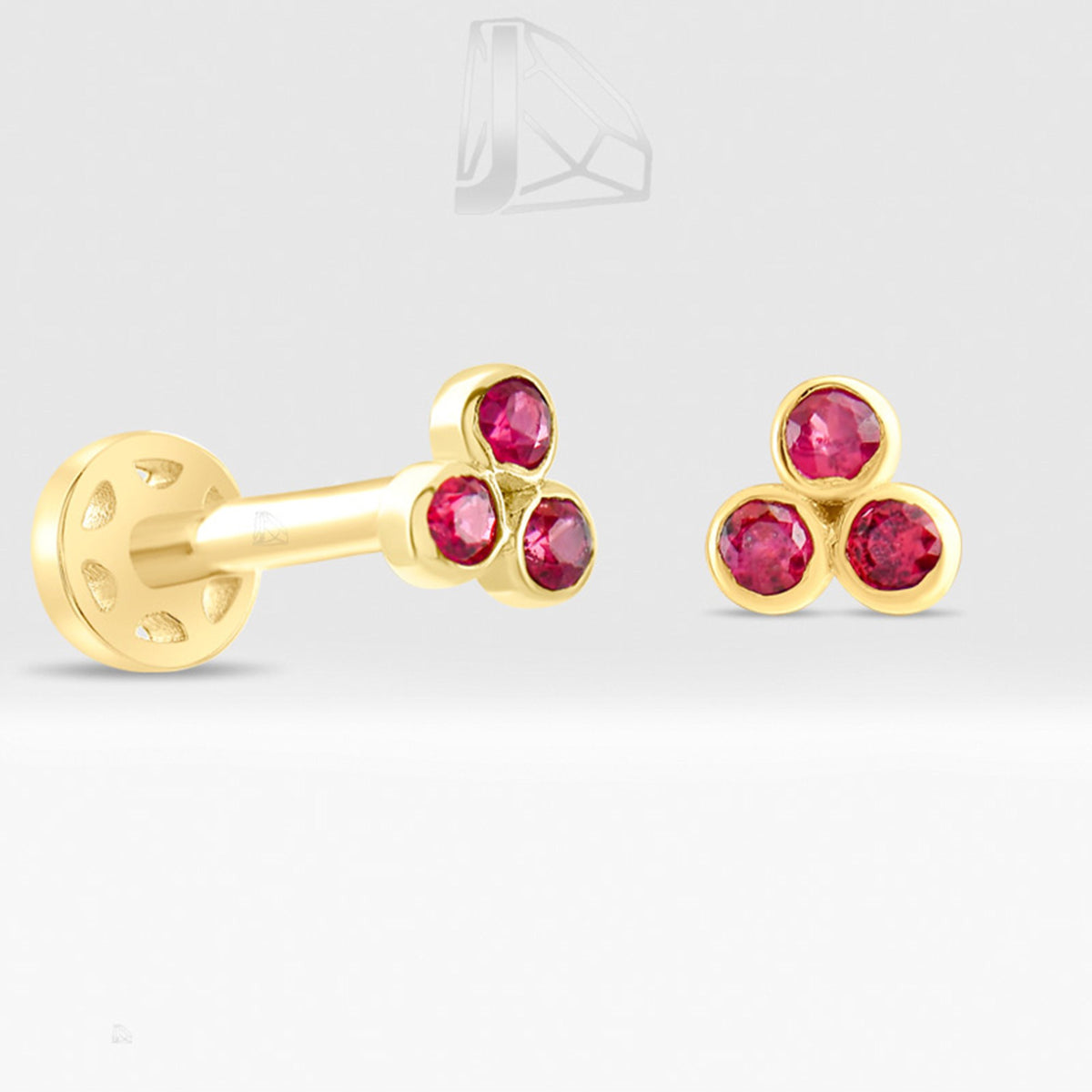 0,09 Karat Üç Taşlı Yakut Piercing · Sarı Altın