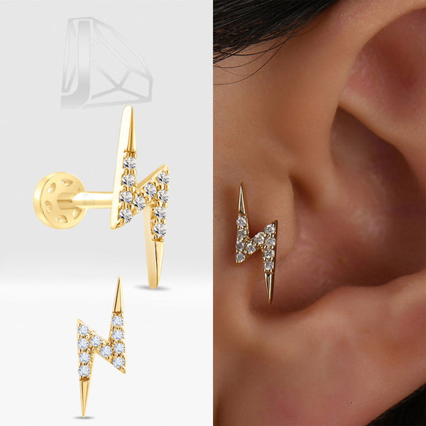 0,05 Karat Şimşek Pırlanta Piercing · Sarı Altın