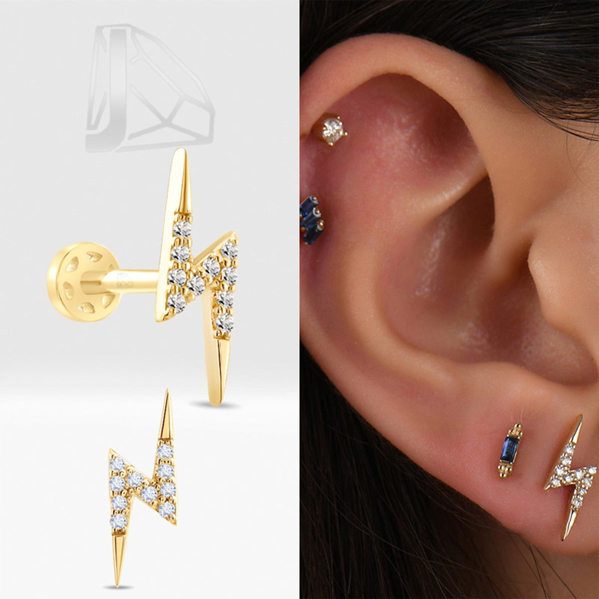 0,05 Karat Şimşek Pırlanta Piercing · Sarı Altın