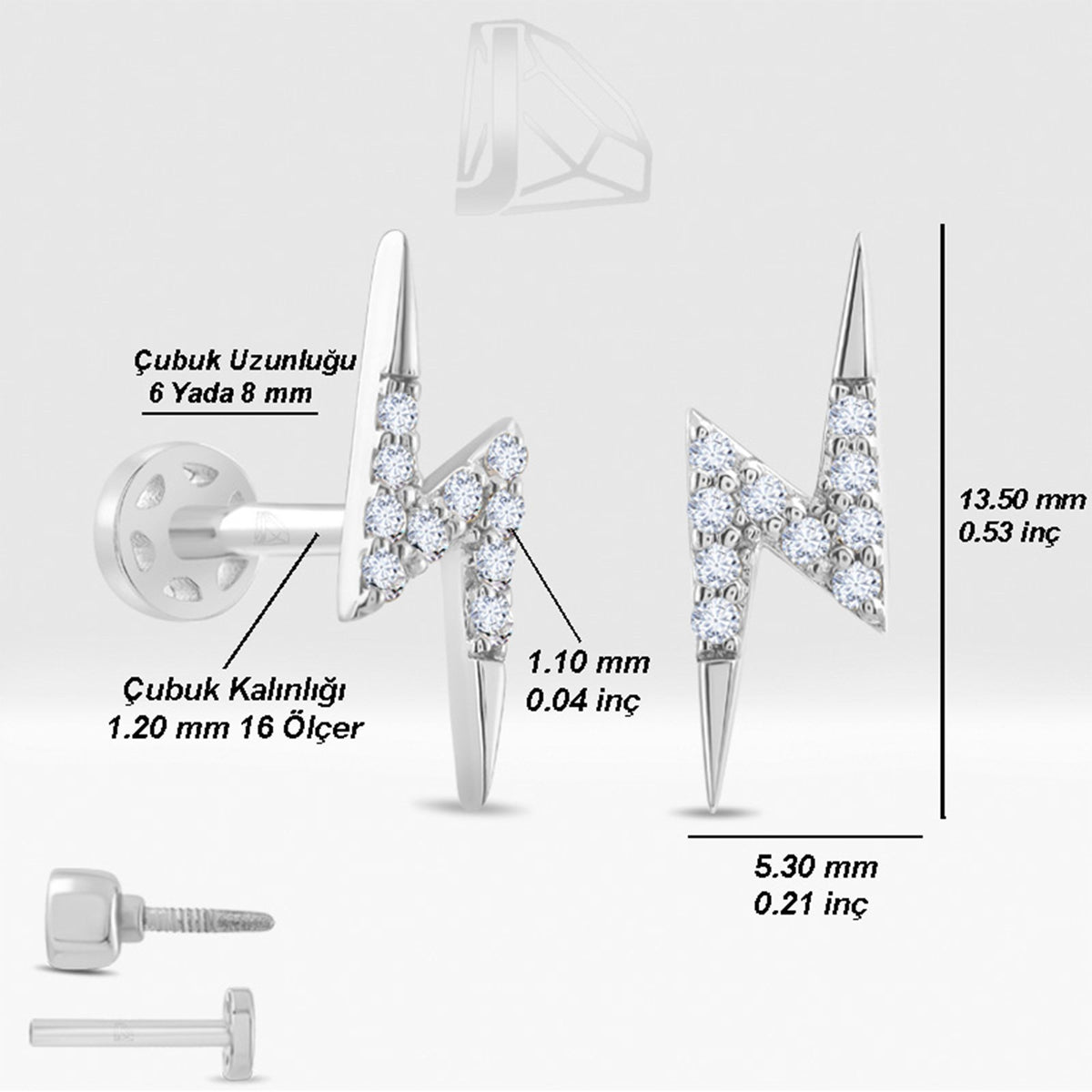 0,05 Karat Şimşek Pırlanta Piercing · Beyaz Altın