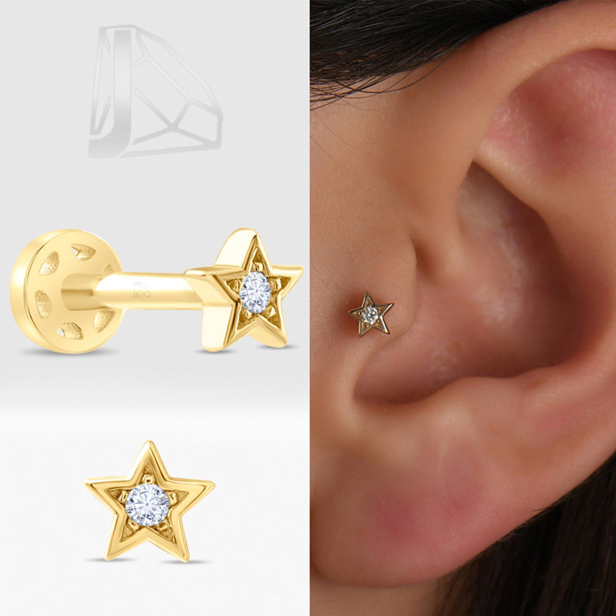 0,02 Karat Yıldız Pırlanta Piercing · Sarı Altın