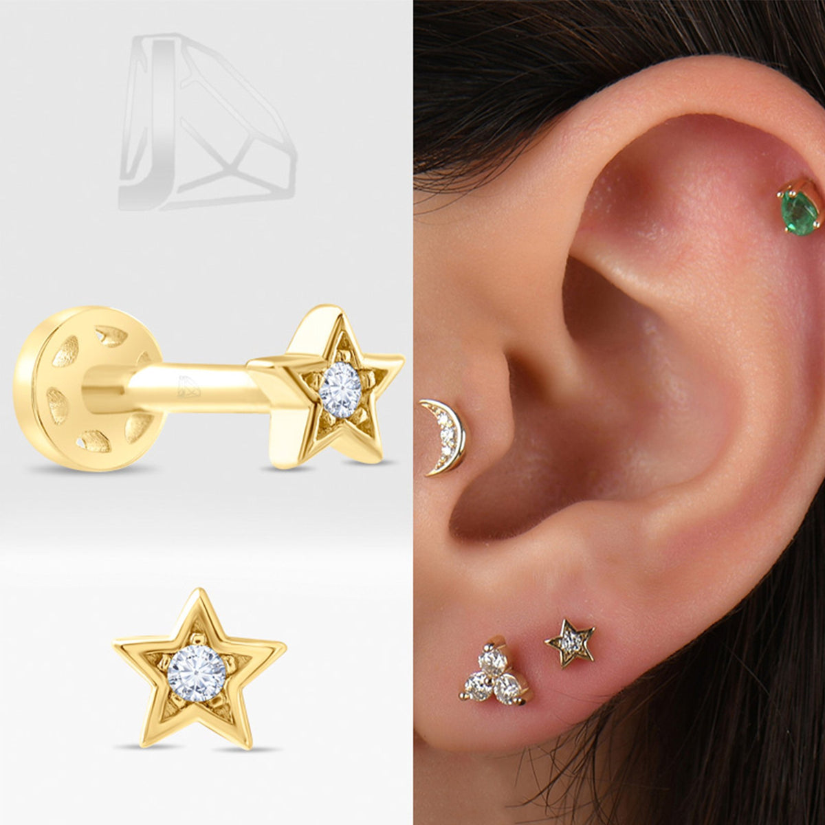 0,02 Karat Yıldız Pırlanta Piercing · Sarı Altın