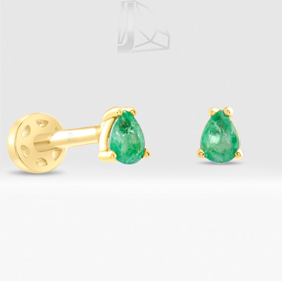 0,15 Karat Damla Zümrüt Piercing · Sarı Altın