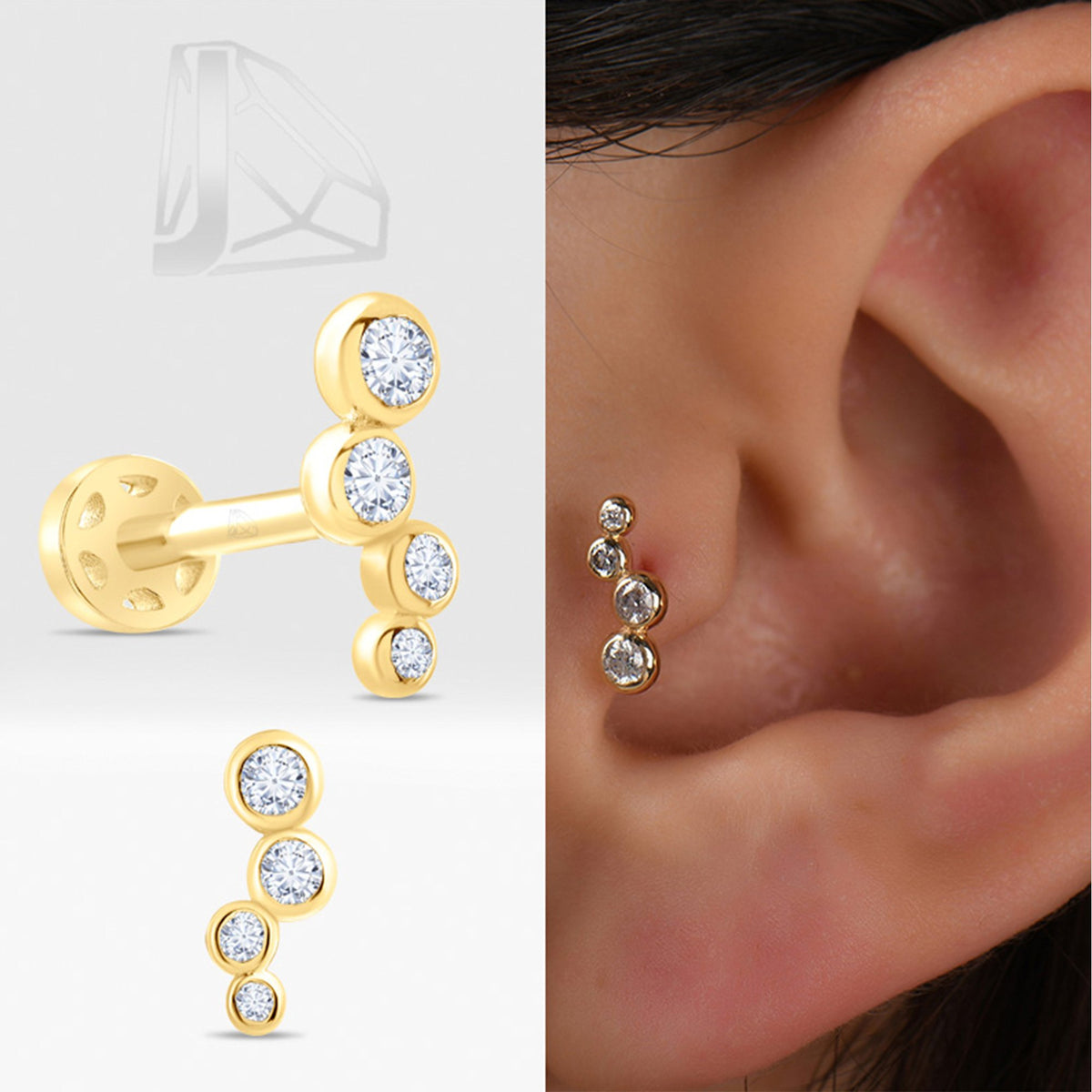 0,09 Karat Sıralı Pırlanta Piercing · Sarı Altın