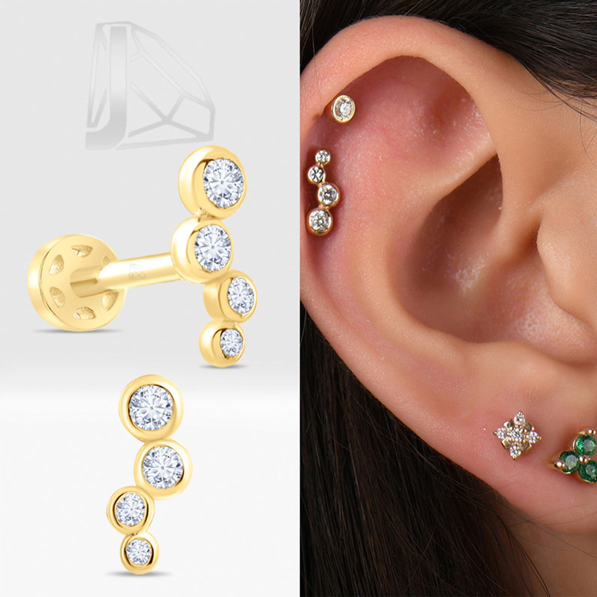 0,09 Karat Sıralı Pırlanta Piercing · Sarı Altın