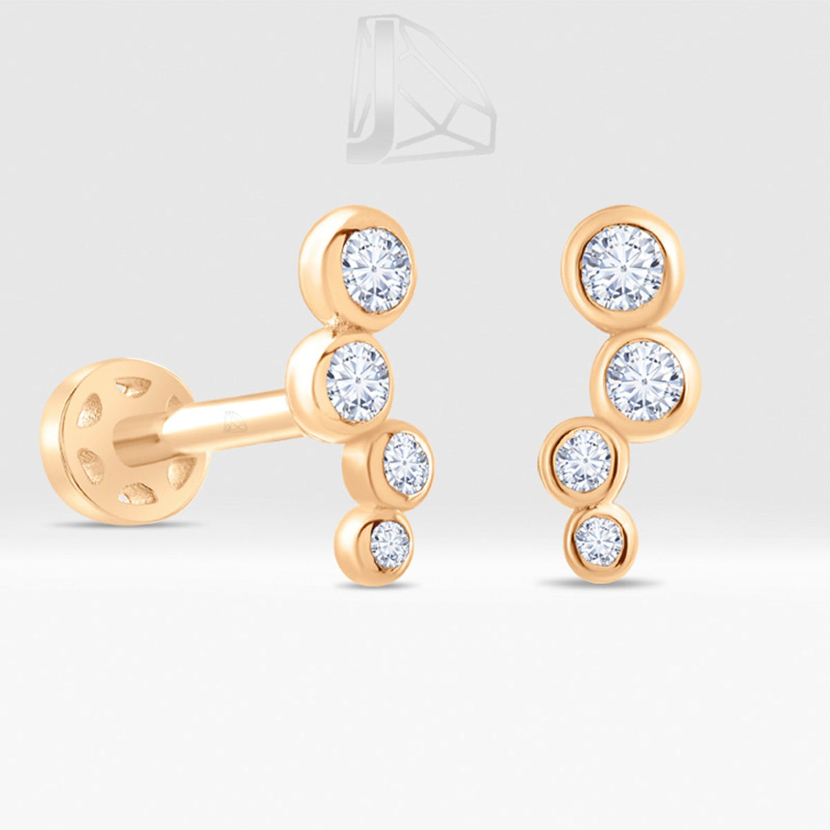 0,09 Karat Sıralı Pırlanta Piercing · Pembe Altın