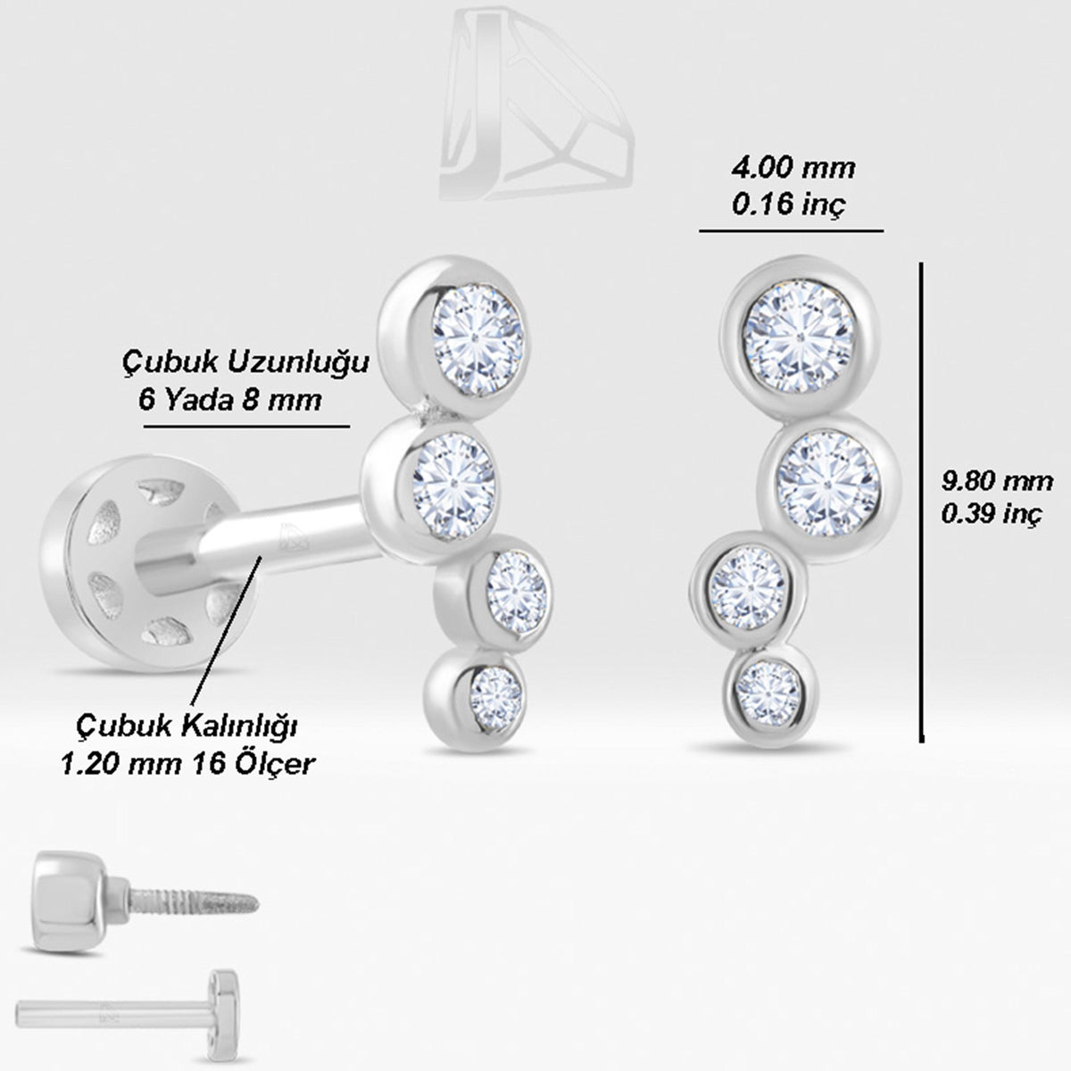 0,09 Karat Sıralı Pırlanta Piercing · Beyaz Altın