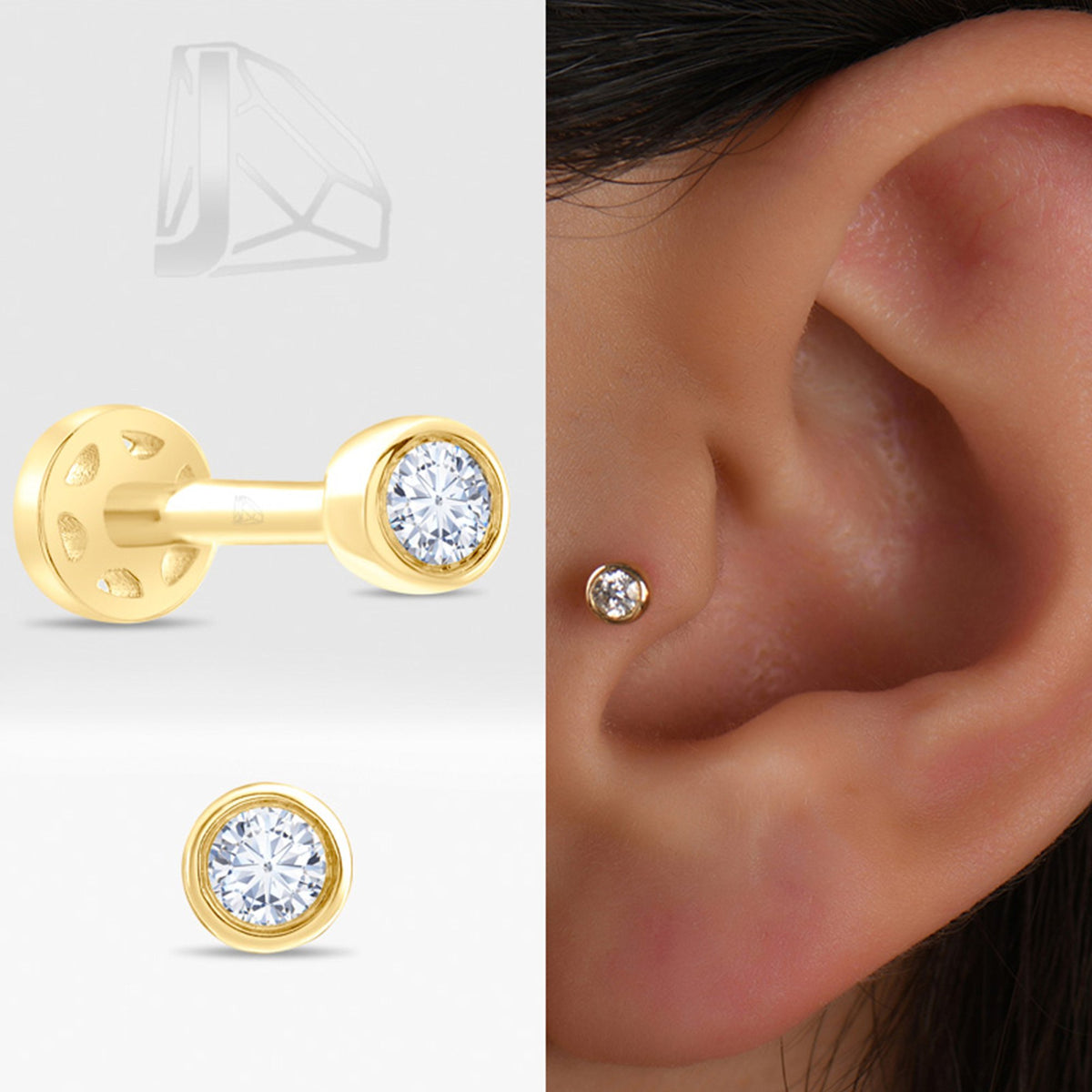 0,06 Karat Tektaş Pırlanta Piercing · Sarı Altın