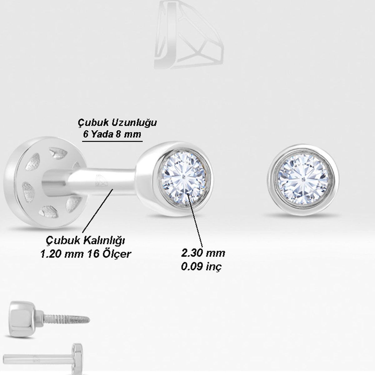 0,06 Karat Tektaş Pırlanta Piercing · Beyaz Altın