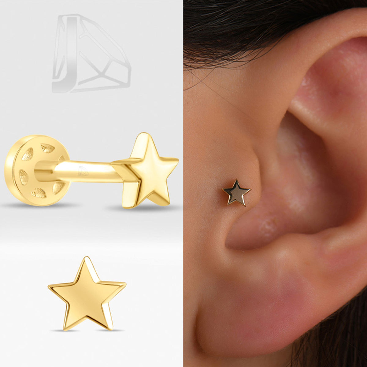 Yıldız Altın Piercing · Sarı Altın
