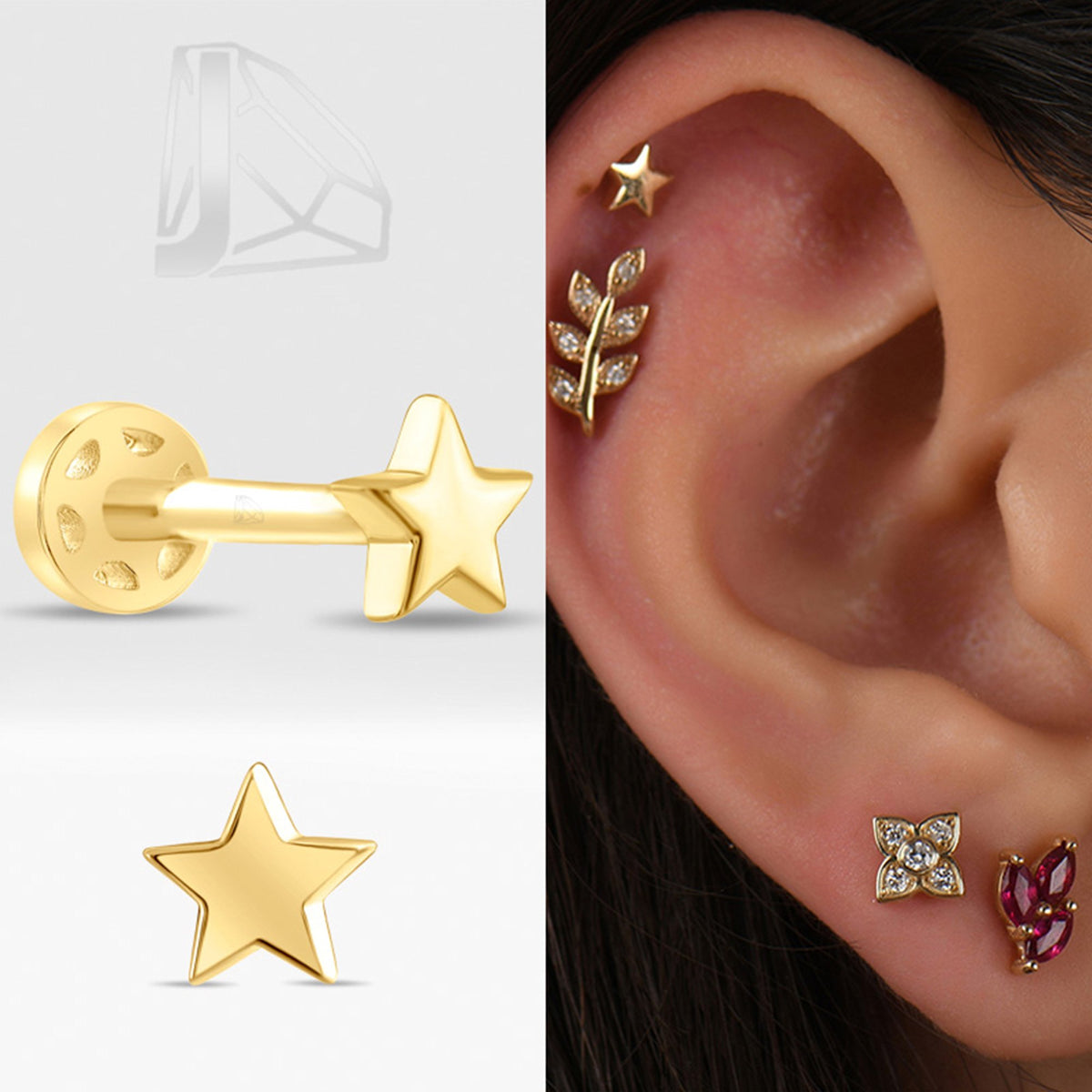 Yıldız Altın Piercing · Sarı Altın