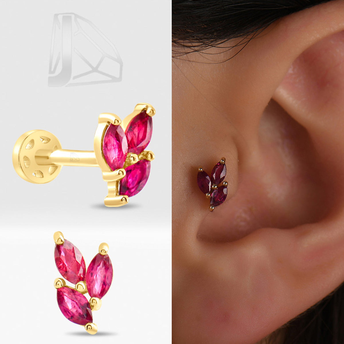 0,20 Karat Markiz Yakut Piercing · Sarı Altın