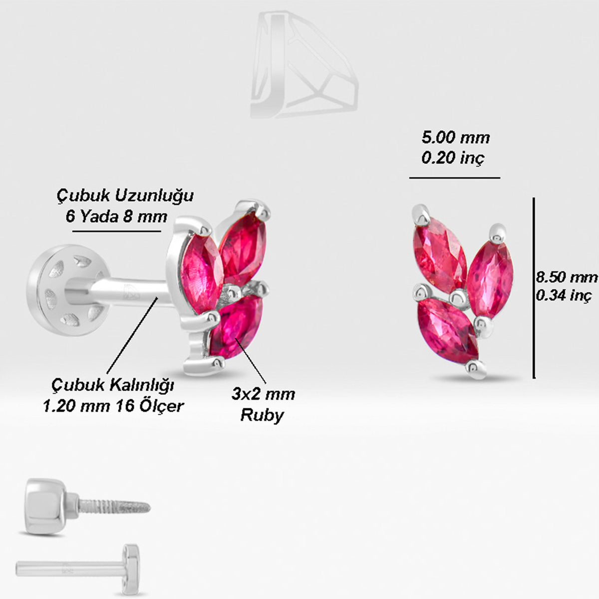 0,20 Karat Markiz Yakut Piercing · Beyaz Altın