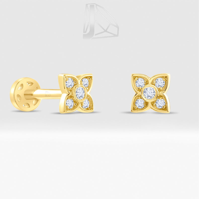 0,08 Karat Çiçek Pırlanta Piercing · Sarı Altın
