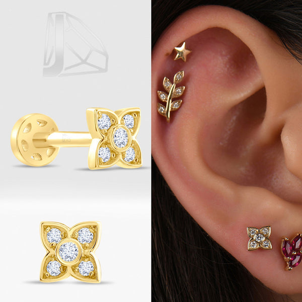 0,08 Karat Çiçek Pırlanta Piercing · Sarı Altın