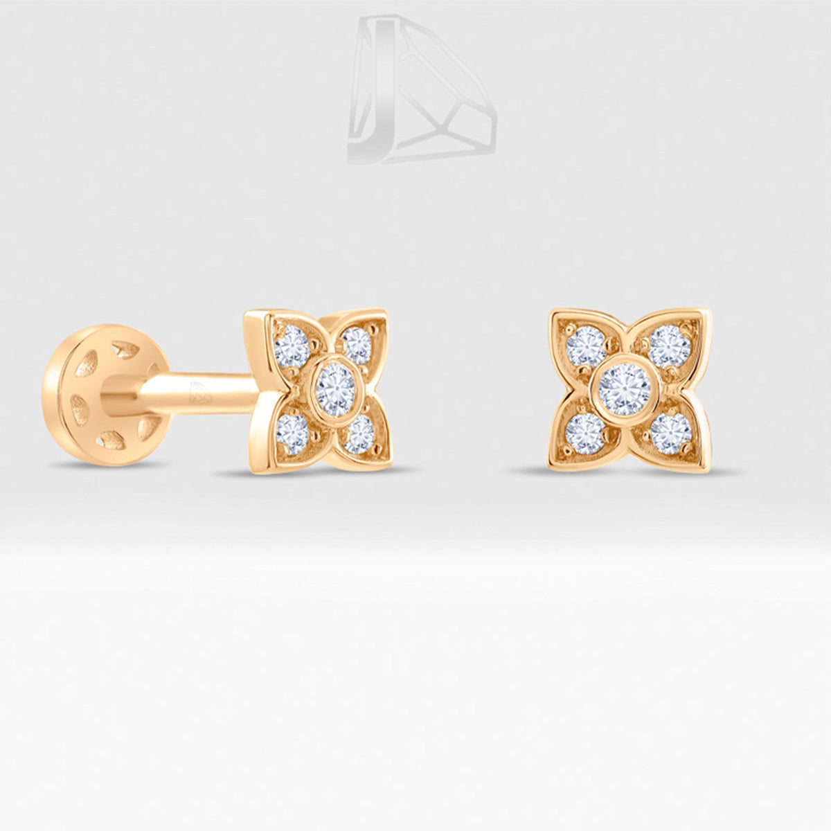0,08 Karat Çiçek Pırlanta Piercing · Pembe Altın