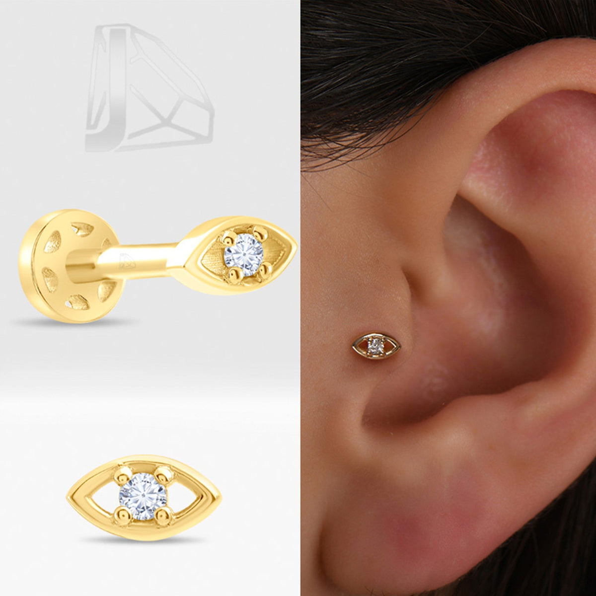 0,02 Karat Göz Pırlanta Piercing · Sarı Altın