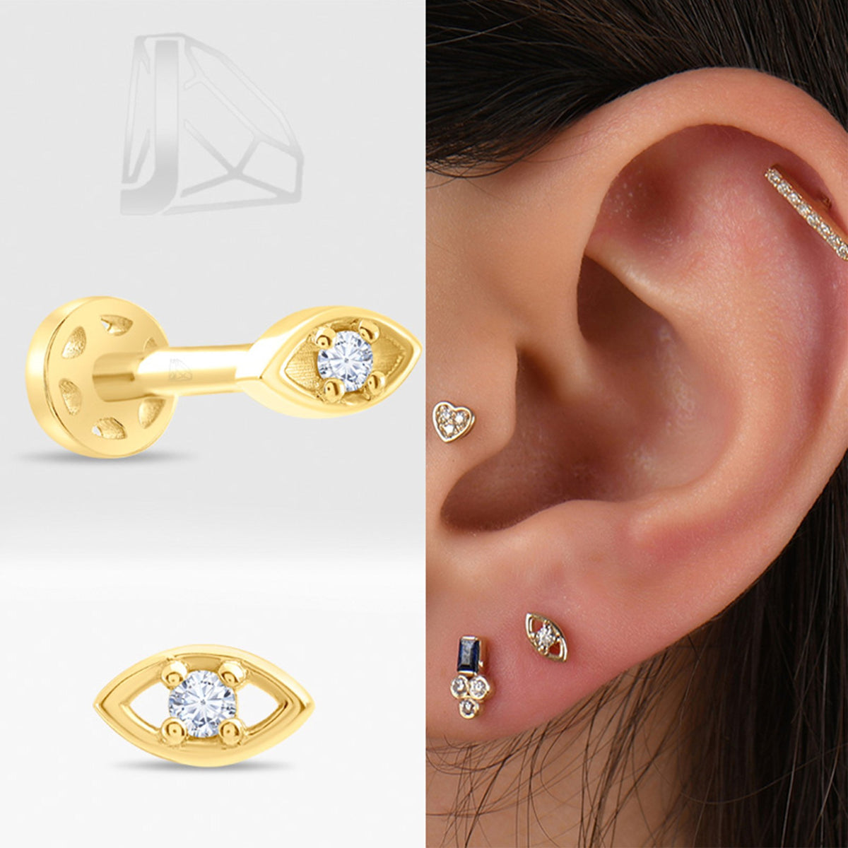 0,02 Karat Göz Pırlanta Piercing · Sarı Altın
