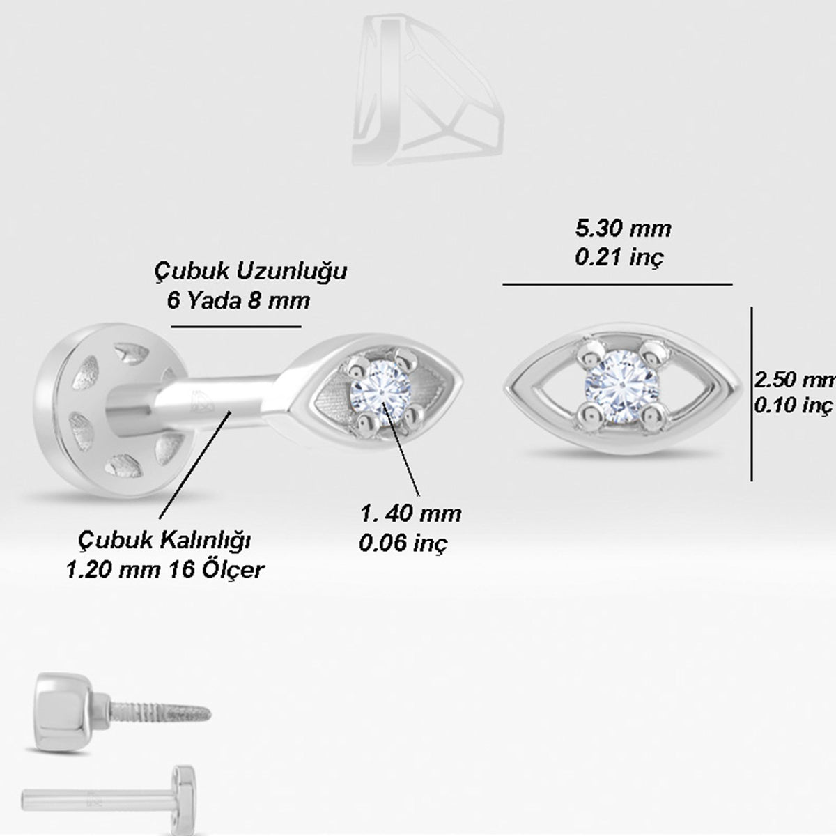 0,02 Karat Göz Pırlanta Piercing · Beyaz Altın