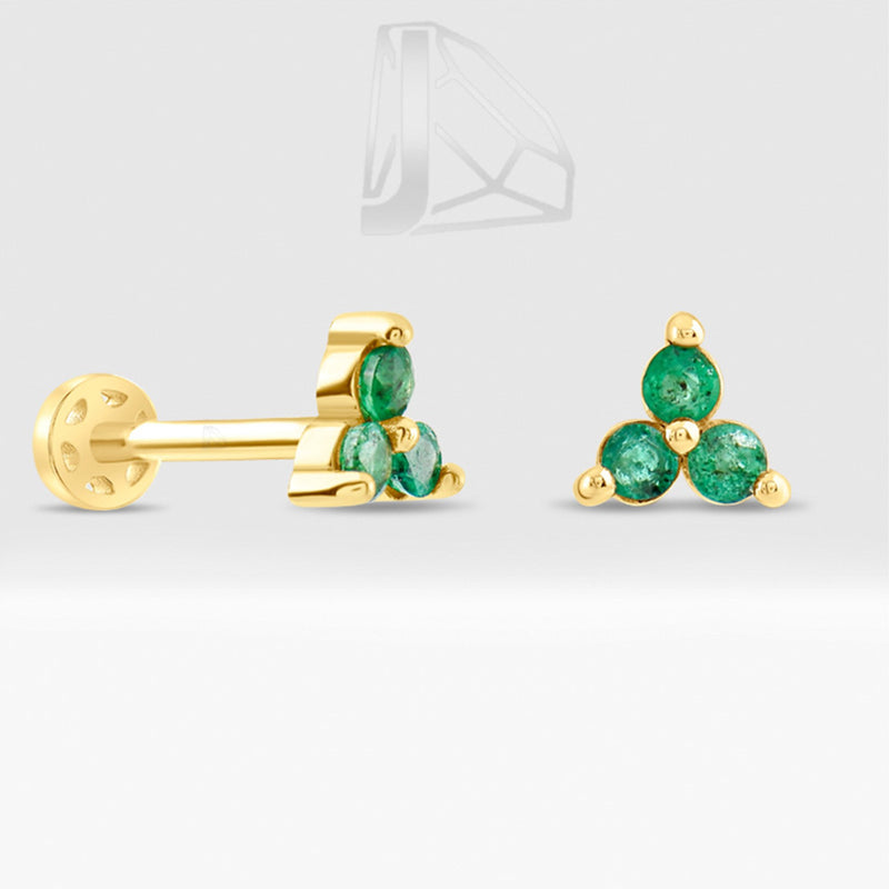 0,15 Karat Üç Taşlı Zümrüt Piercing · Sarı Altın