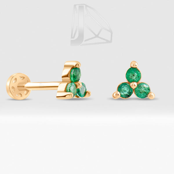0,15 Karat Üç Taşlı Zümrüt Piercing · Sarı Altın
