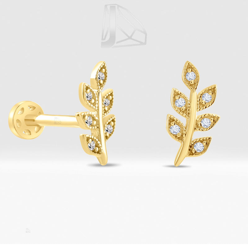 0,04 Karat Yaprak Pırlanta Piercing · Sarı Altın