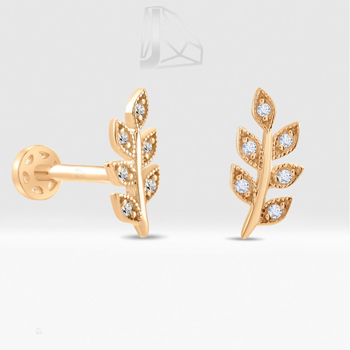 0,04 Karat Yaprak Pırlanta Piercing · Pembe Altın