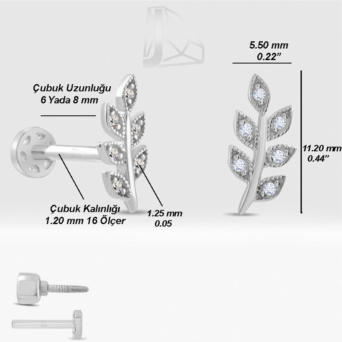 0,04 Karat Yaprak Pırlanta Piercing · Beyaz Altın