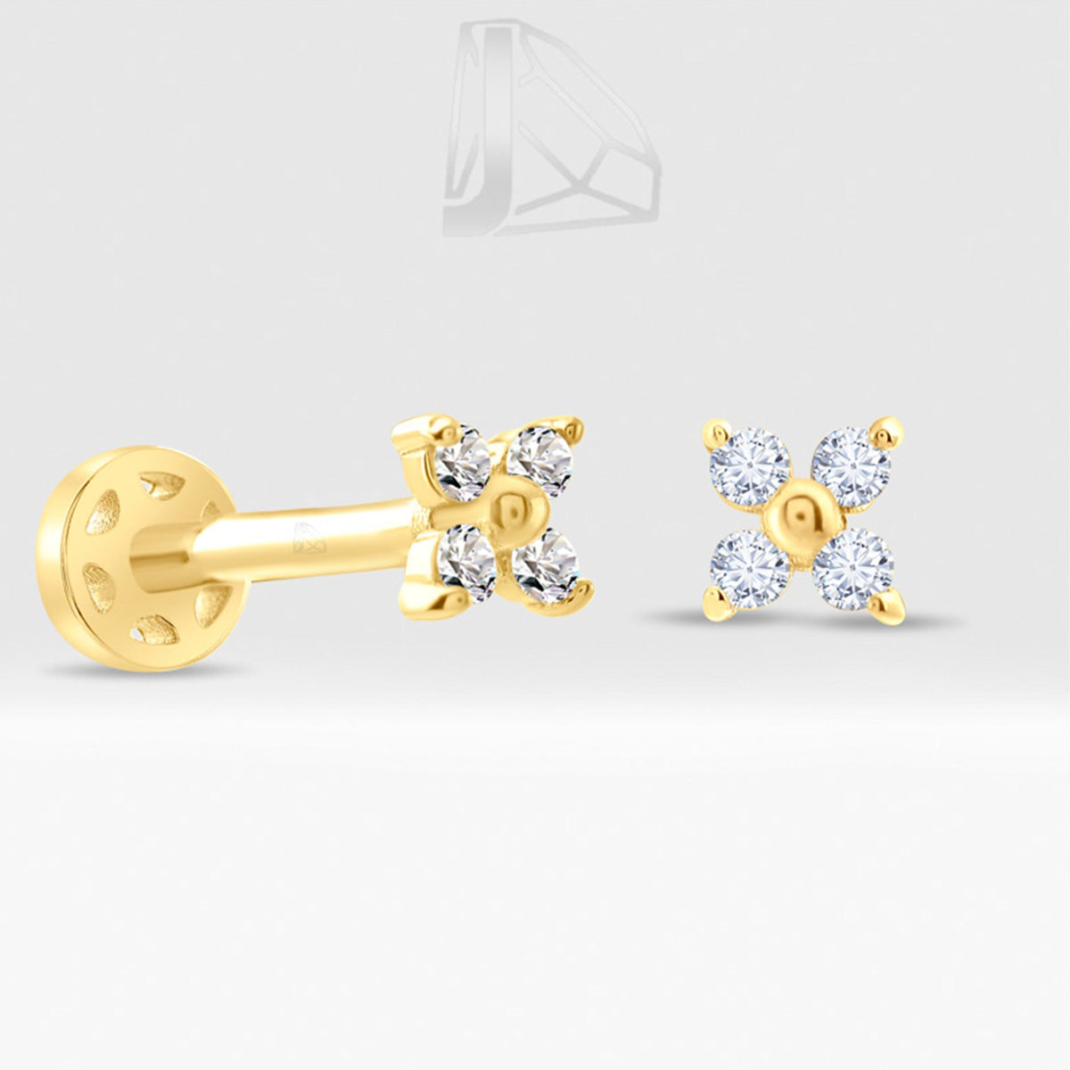 0,05 Karat Çiçek Pırlanta Piercing · Sarı Altın