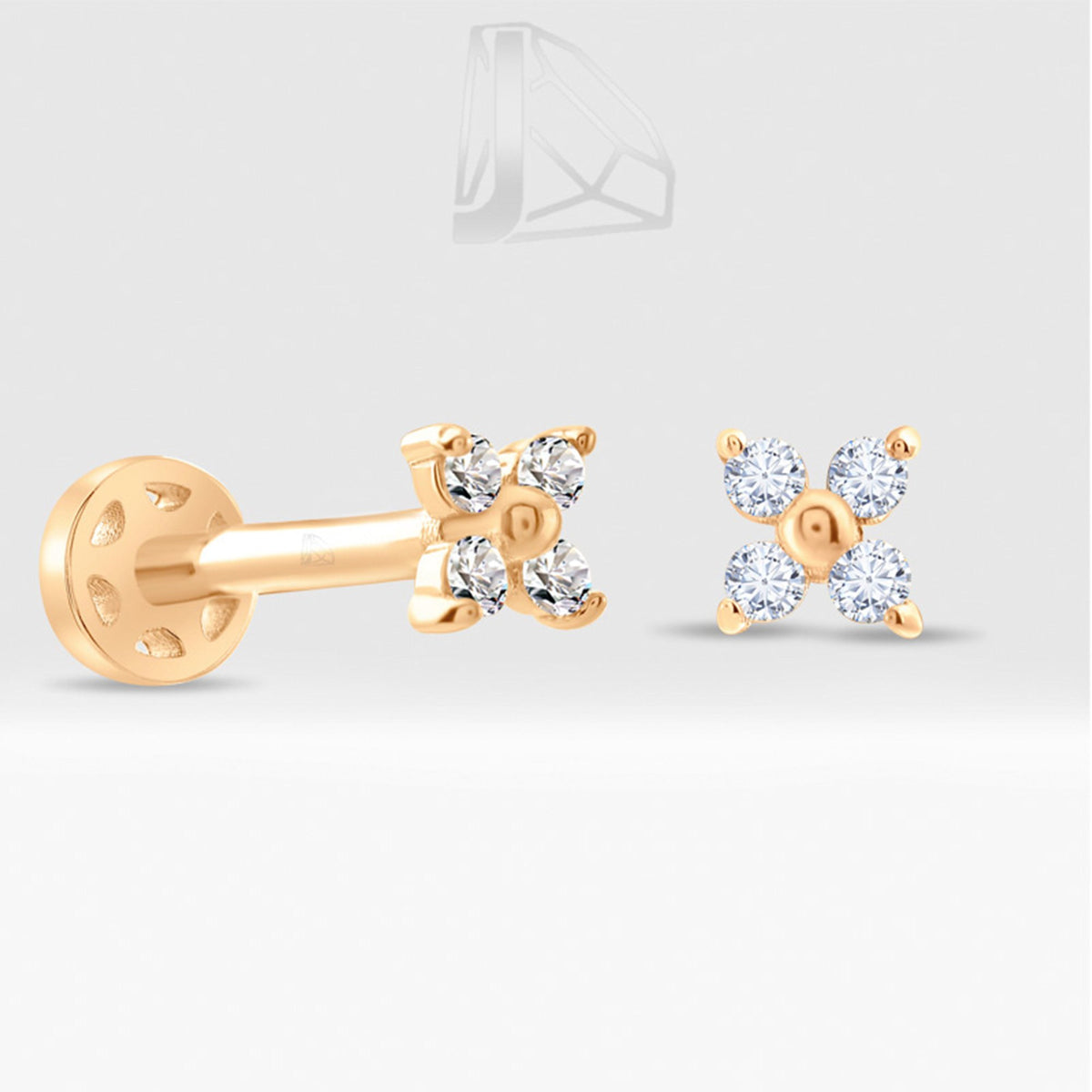 0,05 Karat Çiçek Pırlanta Piercing · Pembe Altın