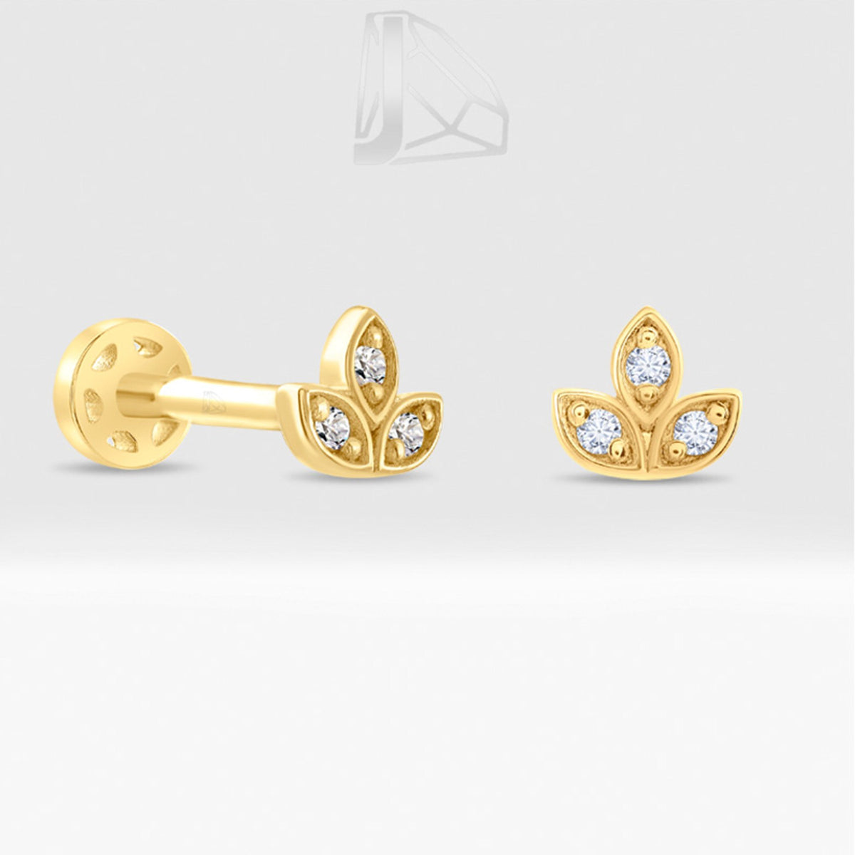 0,03 Karat Üç Yaprak Pırlanta Piercing · Sarı Altın