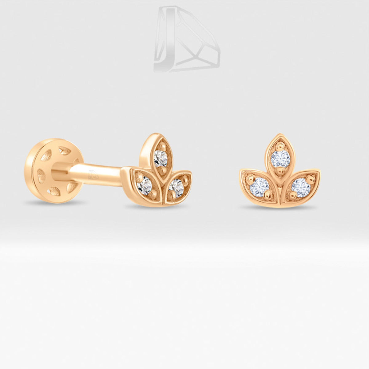 0,03 Karat Üç Yaprak Pırlanta Piercing · Pembe Altın
