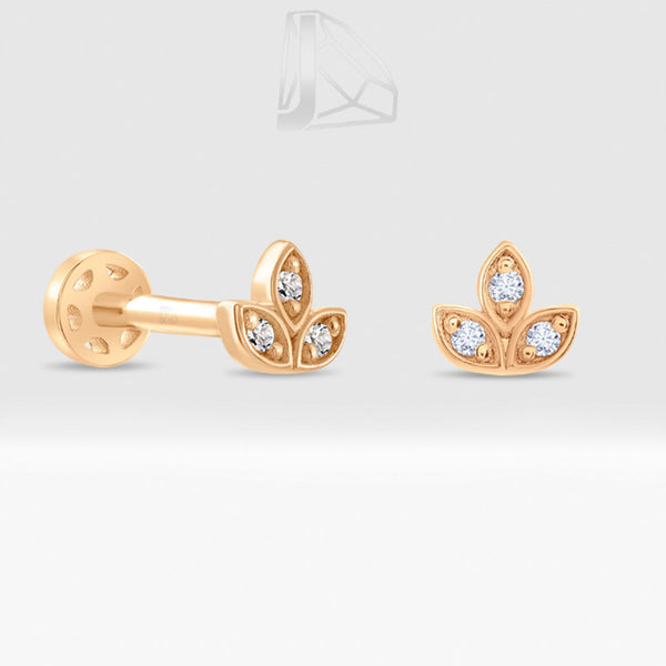 0,03 Karat Üç Yaprak Pırlanta Piercing · Pembe Altın