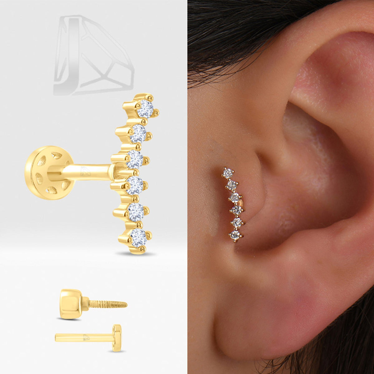 0,06 Karat Kavisli Pırlanta Piercing · Sarı Altın