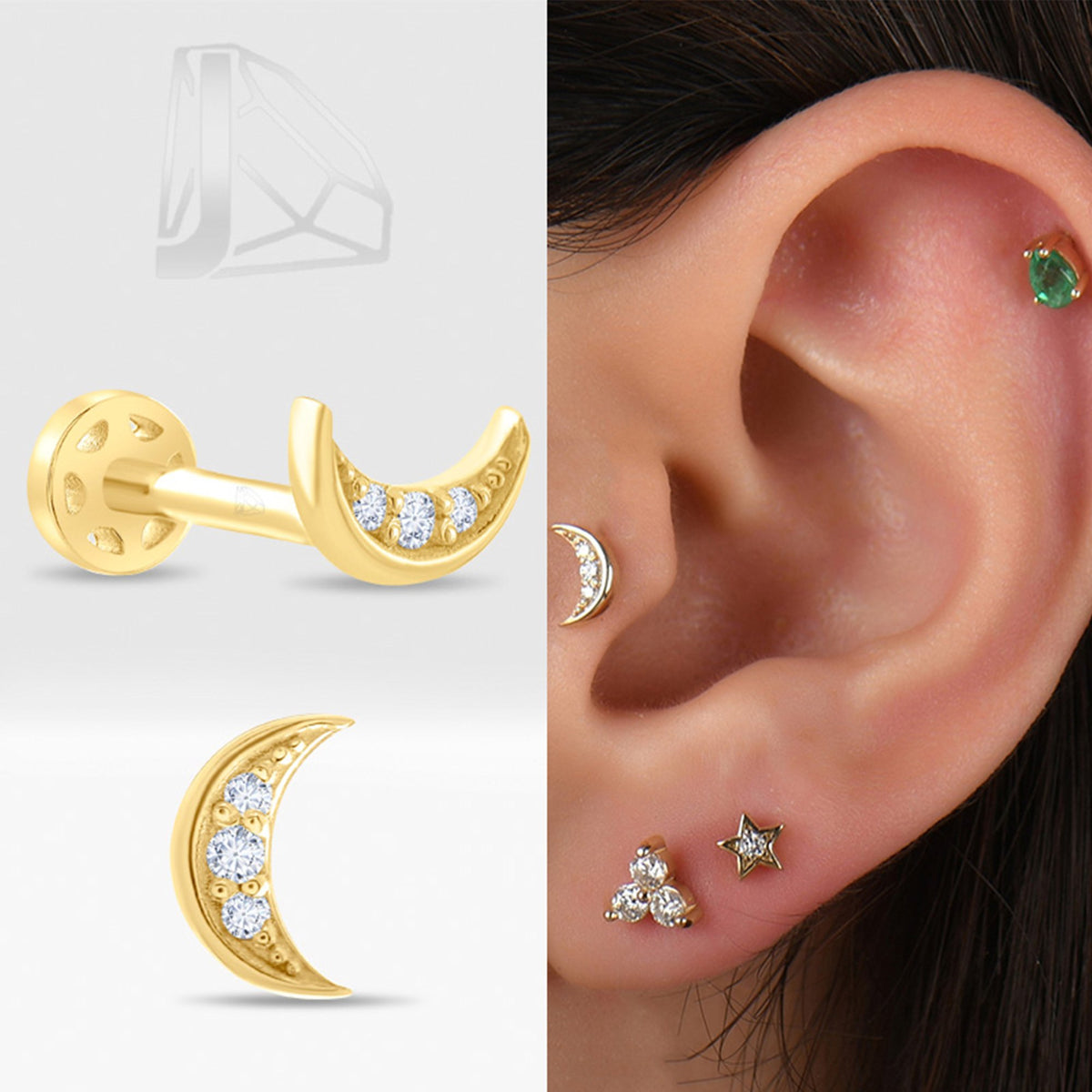 0,02 Karat Hilal Pırlanta Piercing · Sarı Altın
