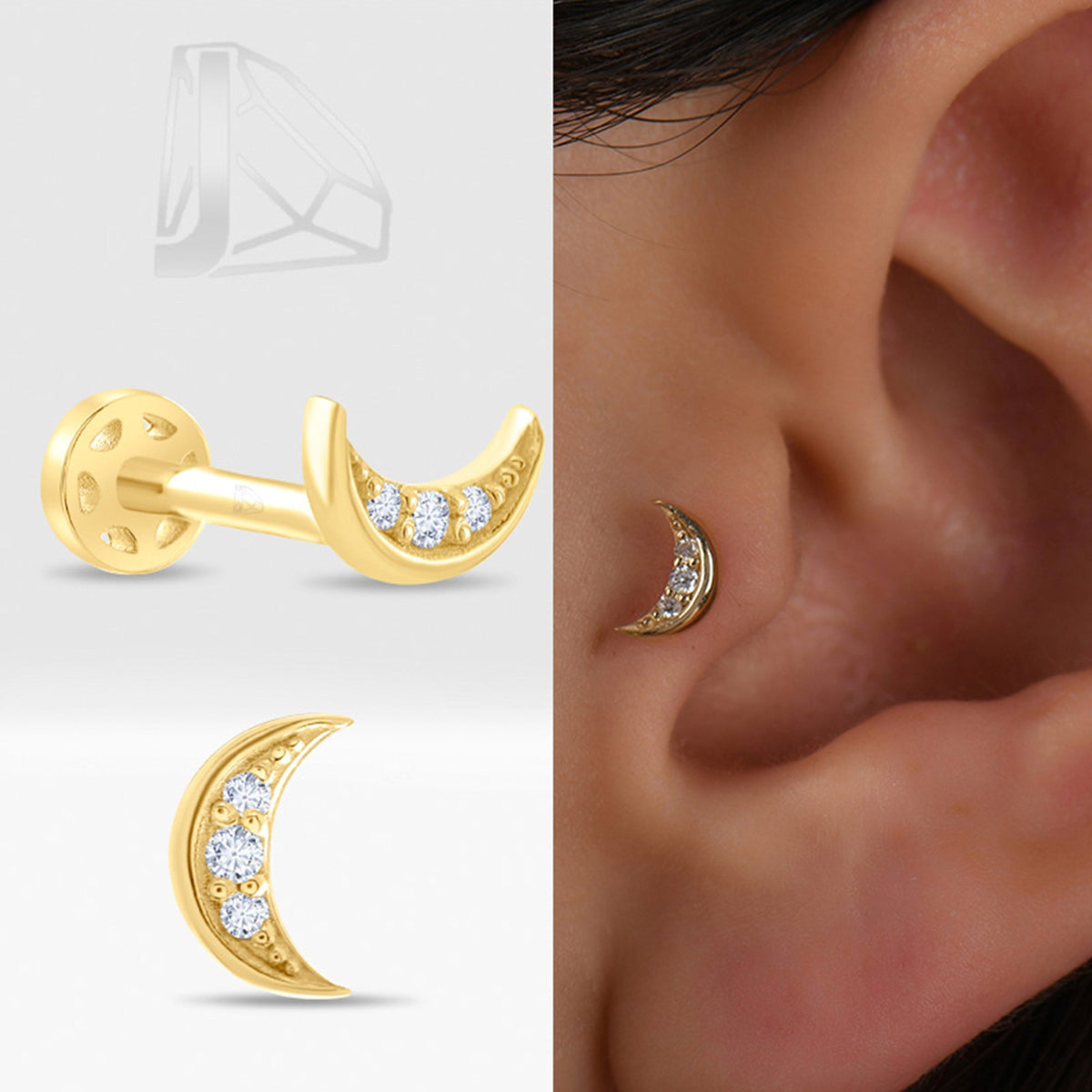 0,02 Karat Hilal Pırlanta Piercing · Sarı Altın