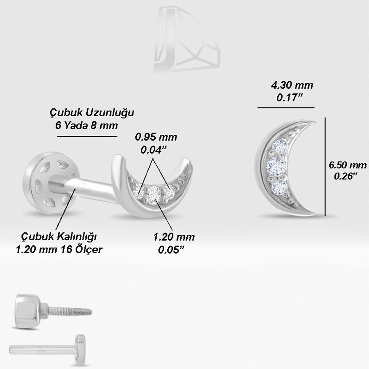 0,02 Karat Hilal Pırlanta Piercing · Beyaz Altın