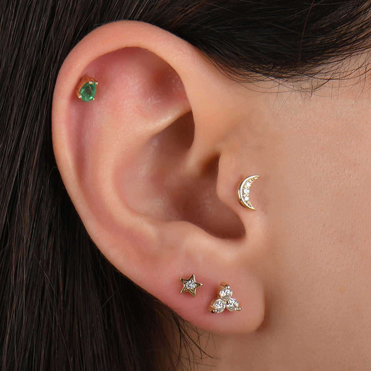 0,02 Karat Hilal Pırlanta Piercing