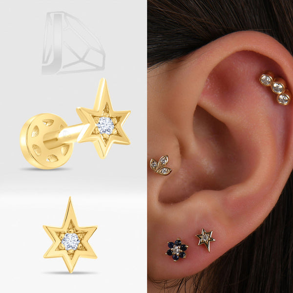 0,02 Karat Kuzey Yıldızı Pırlanta Piercing · Sarı Altın