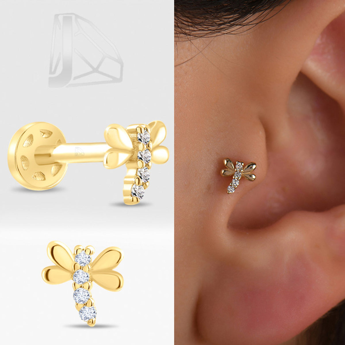 0,02 Karat Yusufçuk Pırlanta Piercing · Sarı Altın