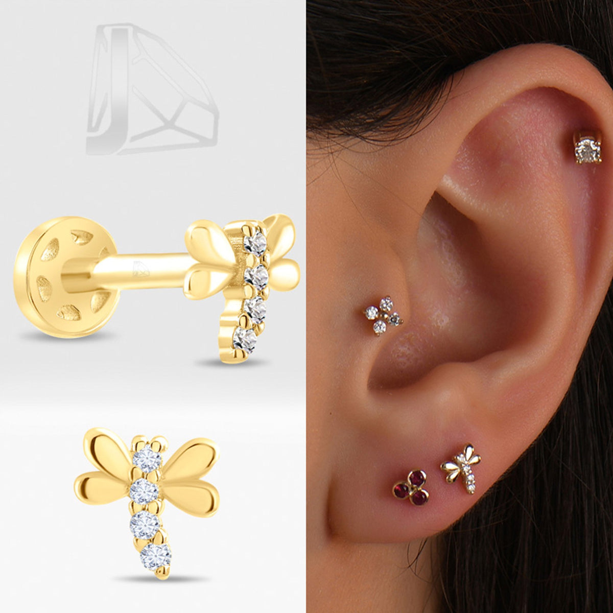 0,02 Karat Yusufçuk Pırlanta Piercing · Sarı Altın